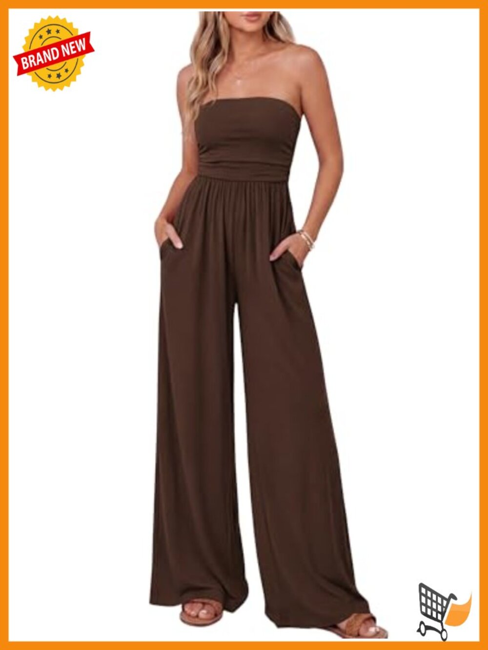 Strapless Tube Top Jumpsuit Ruched Wide Leg Pant Romper